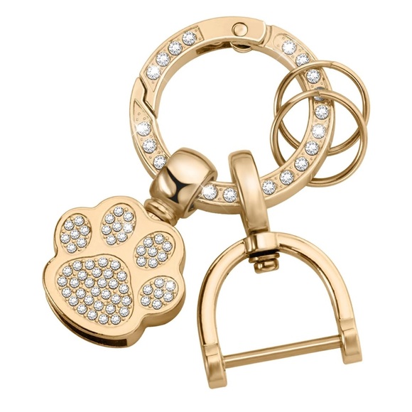 Gold Dog Cat Paw Print Rhinestone Bag Charm Keychain - Picture 6 of 6